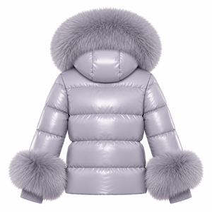 WHOLESALE 2026 New Winter Shiny <b>Silver</b> Grey Real Fox Fur Thick Warm <b>Puffer</b> <b>Jacket</b> with Front Logo Unisex - Product Image 2