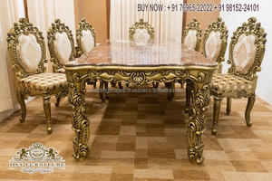 Muebles tallados a mano con corte de diamante para comedor, conjunto de comedor de lujo de aspecto francés, doble tallado a mano, comedor de 4 plazas - Product Image 4