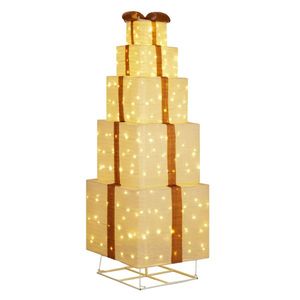 6FT Pre-Lit Pull-Up Gift Box Tower with 200 LED Warm White Lights Christmas Outdoor Christmas Lights with Ropes and Stakes - Product Image 3