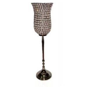 Luxury Tall Crystal Beaded <b>Hurricane</b> <b>Candle</b> Holder With Nickel Finish Metal Stem Elegant Wedding Centerpiece And Glamorous Home - Product Image 1