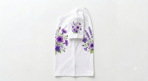 เสื้อคลุมนอนผ้าฝ้าย 100% ลายดอกไม้หรูหราสำหรับผู้หญิง แขนสั้น ระบายอากาศได้ดี สีขาวม่วง - Product Image 5