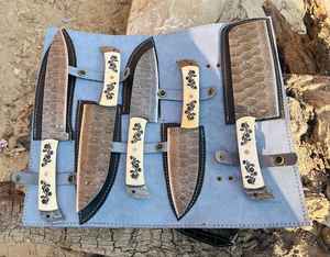 Ensemble de couteaux de chef professionnels en acier Damas faits main sur mesure, manche en os, vente en gros OEM, 5 pièces, qualité industrielle - Product Image 3