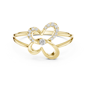 Anillo minimalista de oro amarillo macizo de 14k con forma de flor para mujer, con diamantes de corte brillante redondo y piedras cultivadas en laboratorio, para uso diario. - Product Image 1