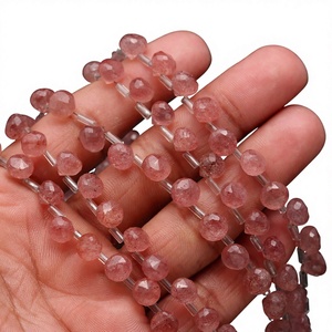 Cuentas facetadas de cuarzo rosa fresa natural de 7-9 mm, cuentas facetadas de cuarzo rosa fresa genuino en forma de lágrima para joyería - Product Image 1
