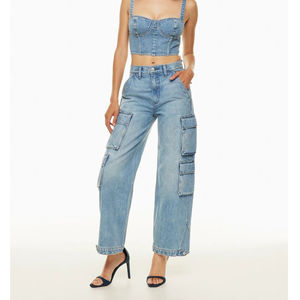 Pantalones Cargo de Lujo para Mujer, Estilo Streetwear, 8 Bolsillos, Jeans de Mezclilla, Corte Holgado, Pantalones Anchos a la Moda, Servicio OEM - Product Image 1