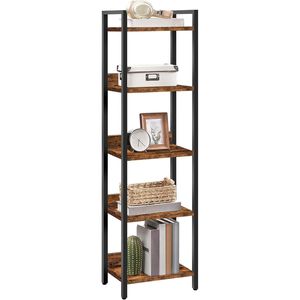 Libreria a 5 Ripiani in Stile Rustico Marrone per Spazi Piccoli, Scaffale Organizzatore per Soggiorno - Product Image 3