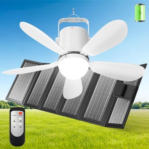 21 Solar Ceiling Fan Light, 35W Solar <b>Powered</b> Gazebo Fan with Remote Control, Rechargeable Battery - Product Image 1