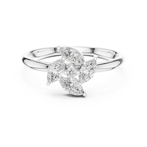 Anillos de oro macizo de 14k para mujer con diamantes de corte redondo y marquise en forma de flor, minimalistas, para regalo, compromiso, aniversario, boda. - Product Image 5