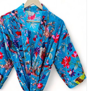 Peignoir 100% Coton à Col Kimono avec Imprimé Réactif, Motif Personnalisable, Ceinture à Nouer et Design Enveloppant - Product Image 1