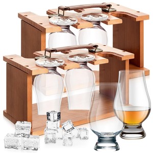 Acacia Wood Wine <b>Whiskey</b> Glass Holder Rack-Handcrafted Mid Century Modern Living Room Storage-Wholesale - Product Image 1