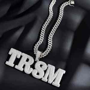 Custom <b>Iced</b> <b>Out</b> Moissanite Themed Letter Pendant Necklace Silver Plated Hip Hop Cuban <b>Chain</b> Unisex Jewelry for Party Gift - Product Image 6