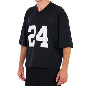 Maillot de football court et ample noir LESAM pour homme, en tissu polyester respirant, anti-bactérien, avec maille ventilée et épaules tombantes - Product Image 3