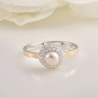 Bague en or 9 carats et argent sterling 925 avec pierres CZ, bague halo de perles avec pierres CZ, or bicolore, élégante bague de mode pour femme