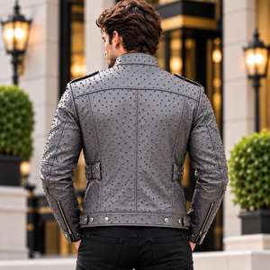 Chaqueta de Motero de Cuero Vacuno Premium para Hombre, con Cuello Alto y Cierre de Cremallera, para Invierno |   Chaqueta de Motocicleta Transpirable - Product Image 4