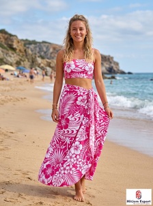 Pareo de Playa Transpirable de Satén de Poliéster con Estampado Floral, 60GSM, Ligero, para Mujer, Ropa de Resort, Fabricante Personalizado OEM ODM - Product Image 6