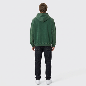 Custom <b>Green</b> Acid Wash Fleece Breathable Windproof Unisex Winter Hoodies Kangaroo Pockets Customized Polyester/Cotton Hoodie - Product Image 2