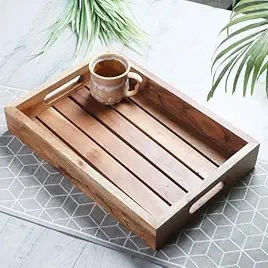 Solid <b>Wood</b> Serving Tray with Handles Rectangular <b>Rustic</b> Wooden Food Serving Tray for Home & Hotel - Product Image 2