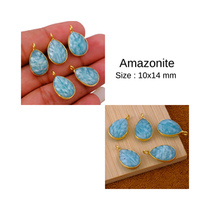 จี้อัญมณีอเมซอนไนต์ทำมือชุดฝาพร้อมจี้รูปหยดน้ำสีทองสลักรูปใบไม้จี้แฟชั่นและเสน่ห์ - Product Image 4