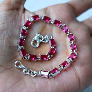 Handmade Pink Tourmaline <b>Charm</b> Bracelet 925 Sterling Silver Toggle Vintage IGI Certified Luxury Elegant Women's Gift Jewelry - Product Image 6