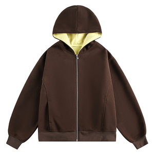 Sweat-shirt à capuche unisexe personnalisé avec fermeture éclair intégrale, couleur unie, en coton French Terry, décontracté, coupe classique, pour l'automne - Product Image 5