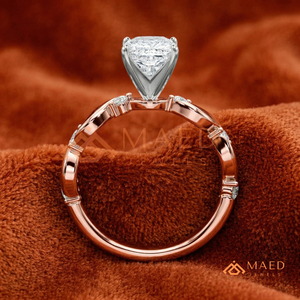 Bague en or rose 18 carats plaqué or avec diamant taille coussin – Solitaire délicat feuille et bourgeon pour anniversaire - Product Image 2