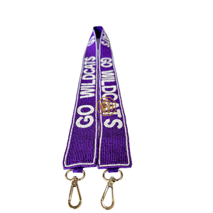 Purple Embroidered Rectangular Shape <b>Lanyard</b> Go Wildcats Text <b>Polyester</b> Strap with Gold Clips Handbag Use Personalized Design - Product Image 5