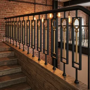 Sistema de barandillas de hierro y latón de primera calidad, pasamanos decorativos de metal antiguo para renovación de escaleras en el hogar. - Product Image 5