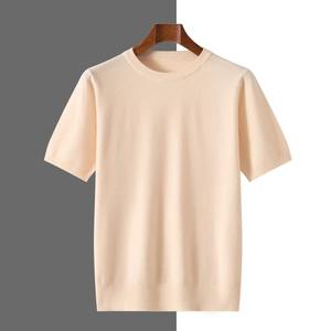 2026 Spring/Summer New Round Neck Short Sleeve Men Wool Knitted T-shirt Loose <b>Large</b> Sweater Casual Ringer Outerwear Solid Color - Product Image 3