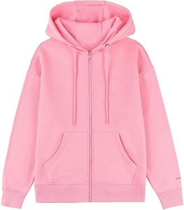<b>Pink</b> Unisex Zip Up Hoodie Raglan Sleeve Loose Fit <b>Sweatshirt</b> With Front Pocket - Product Image 1