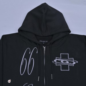 Men's Black Embroidered Hooded Zipper Sweatshirt Oversized Cotton French Terry Casual OEM Autumn Breathable Streetwear Fashion - Product Image 5