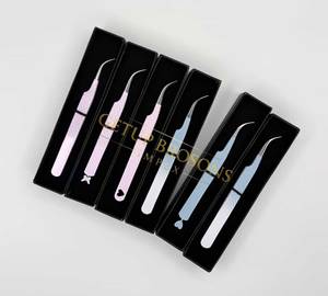 แหนบปลายไฟเบอร์ขนตาสแตนเลส ดีไซน์รูปหัวใจ/ผีเสื้อ เคลือบสีขาว/น้ำเงิน ป้องกันการเกิดการโค้งงอ - Product Image 5
