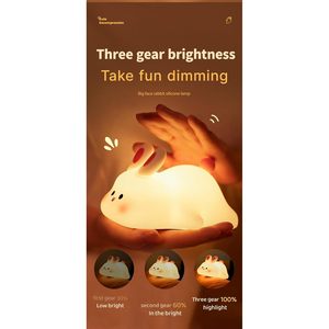 Lámpara Nocturna Moderna de Silicona con Forma de Conejo de Dibujos Animados, Luz LED Cálida, Control por Sensor, Regulable, para Bebés y Niños, Recargable por USB - Product Image 2