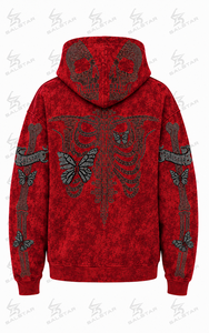 เสื้อฮู้ดซิปผู้ชาย BALSTAR สีแดง พิมพ์ลายหัวกะโหลกและผีเสื้อ ทรงโอเวอร์ไซส์ สไตล์สตรีทแวร์ ผ้าถักโพลีเอสเตอร์ สำหรับฤดูใบไม้ร่วง - Product Image 4