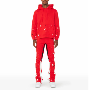 Ensemble survêtement homme baggy et oversize avec sweat à capuche double taille orné de strass et pantalon évasé, fabriqué sur mesure - Product Image 1
