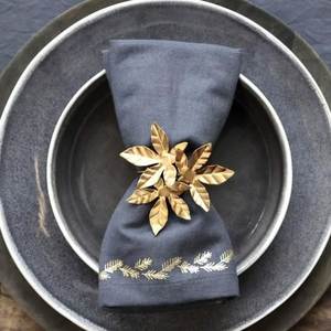 Golden Leaf Shape Napkin Rings Brass Modern Design Wedding <b>Table</b> Decoration - Product Image 1