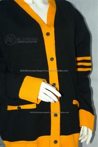 Women's Black Yellow V-Neck Full Sleeve Solid Embroidery Preppy Style Wool/Acrylic Knitted Cardigan <b>Sweater</b> Autumn Wear - Product Image 4