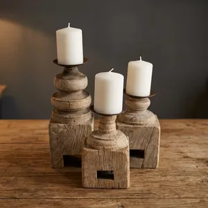 Candelabro de Madera Antiguo Hecho a Mano, Soporte para Velas, Estilo Rústico Vintage Tallado, Decoración para el Hogar, Centro de Mesa para Sala de Estar - Product Image 4