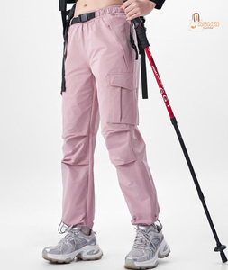 Pantalon cargo vintage pour femme, couleur unie, multi-poches, coupe droite, coupe-vent, idéal pour la randonnée et la course à pied, 100 % coton, collection automne - Product Image 1