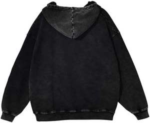 Sweat-shirt à capuche noir pour homme, couleur unie, coupe ample, décontracté, pour l'automne, manches régulières, en coton molletonné - Product Image 2
