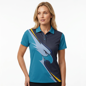 Polo à manches courtes pour homme avec imprimé aigle, bleu et jaune, coupe décontractée, en polyester tricoté à séchage rapide - Product Image 4