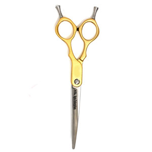 กรรไกรตัดขนสัตว์เลี้ยงแบบมืออาชีพ ด้ามจับตามหลักสรีรศาสตร์ ปลายมนปลอดภัย ขนาด 6 นิ้ว สีเหลือง โค้งงอ สำหรับกรูมมิ่งสุนัข - Product Image 5