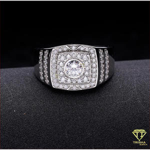 Bague carrée classique sertie de pierres, en argent sterling 925, moissanite, bijoux de mode pour homme - Product Image 2