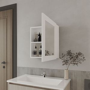 Armadietto Portamedicinali Payson in Melamina Bianca con Specchio Incluso, Prodotto per Vanità da Bagno - Product Image 3