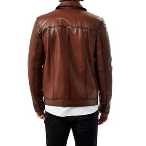 Nouvelle veste en cuir marron super stylée pour homme, style manteau, col montant, entièrement personnalisable, 100% cuir de vache véritable, design avant. - Product Image 3