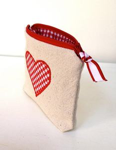 Lovely Heart Pattern Canvas Cosmetic <b>Bag</b> with Zipper Closure No Handle Portable & Durable - Product Image 1