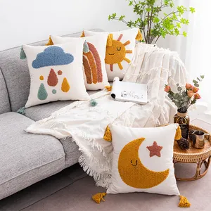 European And American Ins Bohemia Pillow Cover Children Cartoon Embroidery Cushion Cover Tassel Headrest Pillow Cover