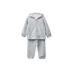 Ensemble de survêtement gris en coton pour bébés garçons, manches longues, col rond, fermeture éclair, tenue décontractée d'automne, couleur unie, pour nourrissons - Product Image 4