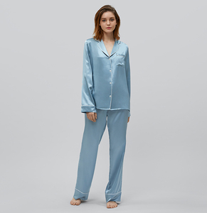 Conjunto de Pijama de Seda para Mujer, Sexy, con Bordado a Máquina, Manga Larga, Logotipo Frontal, 100% Seda Natural - Product Image 6