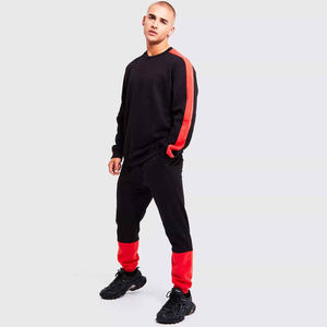 Ensemble de survêtement pour homme noir et rouge avec sweat-shirt à col rond et pantalon de jogging à blocs de couleur, tenue de sport deux pièces - Product Image 6