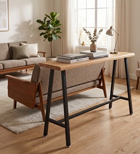 Chaises d'attente pour couloir, tabourets de bar industriels, bancs longs modernes en bois, table à manger avec cadre en métal noir robuste - Product Image 3